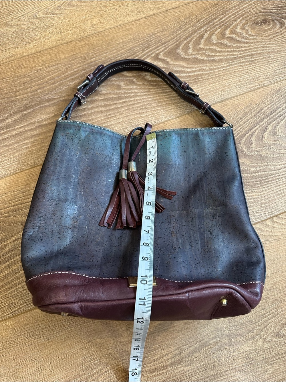 ROK Cork Julia HoboTwo-Tone Cork & Leather Shoulder Bag with Tassel Accent - Picture 6 of 12